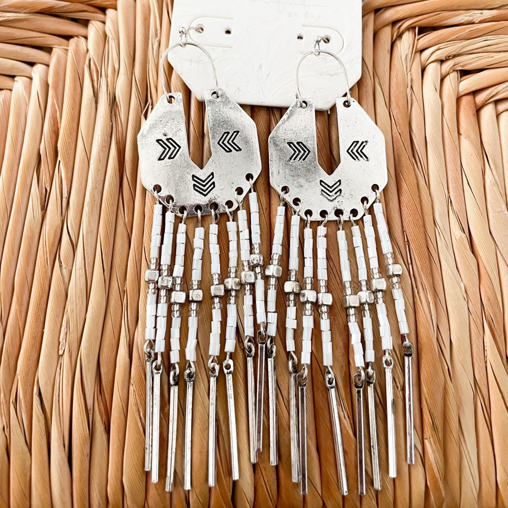 Silver Drop Beaded Earrimgs